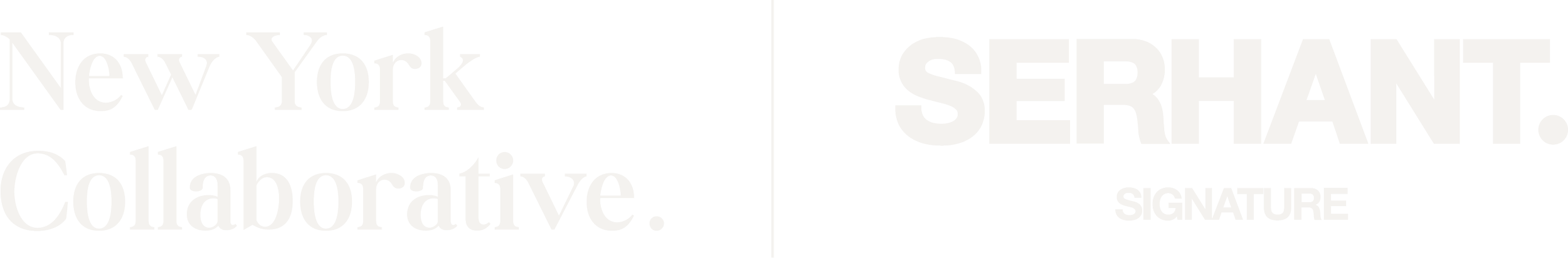Text split into two sections separated by a vertical line, with 'New York Collaborative' on the left and 'SERHANT SIGNATURE' on the right, both in bold white font on a black background.
