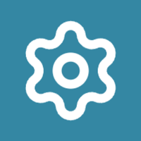 Icon of a gear or cogwheel on a teal background.