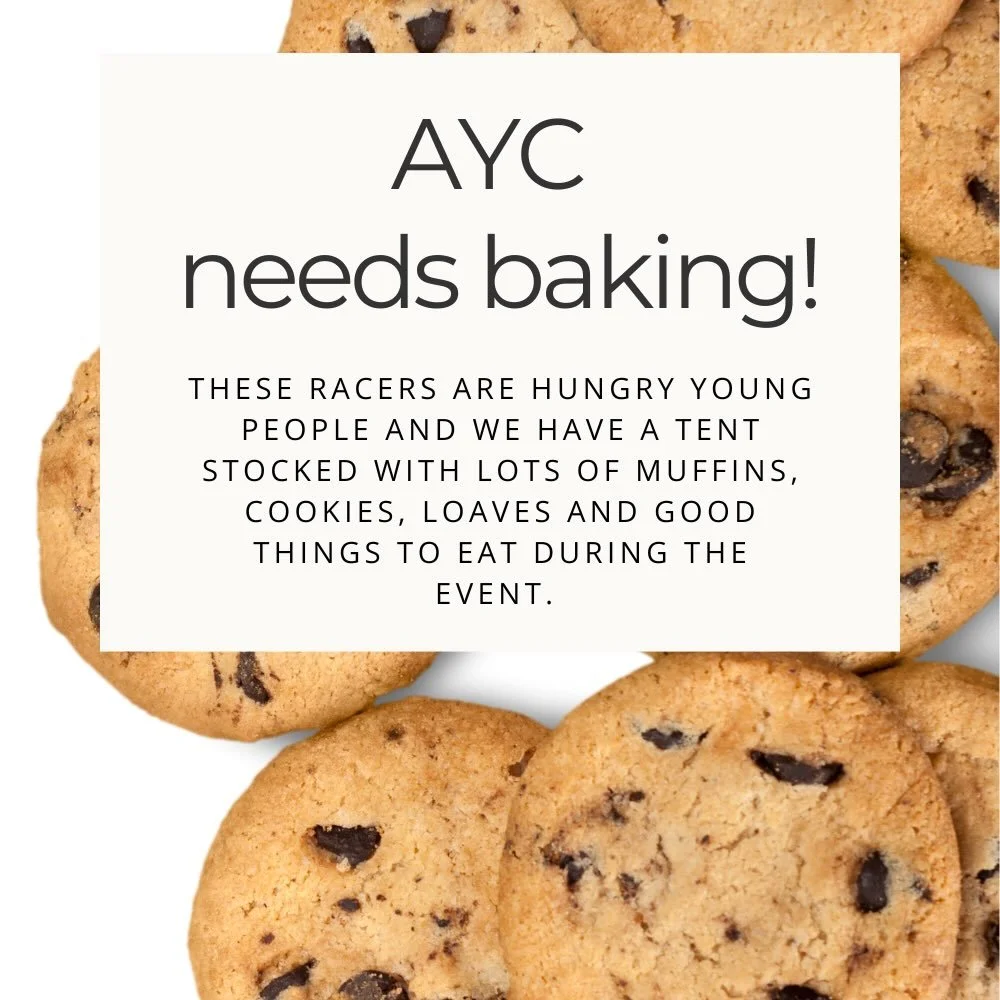 We provide a fabulous table of goodies for the racers, coaches and volunteers.  This means we need LOTS of baking (cookies, squares, muffins, it's all good!). Please make sure that all goodies are sent in ziplock bags or containers that DO NOT need t