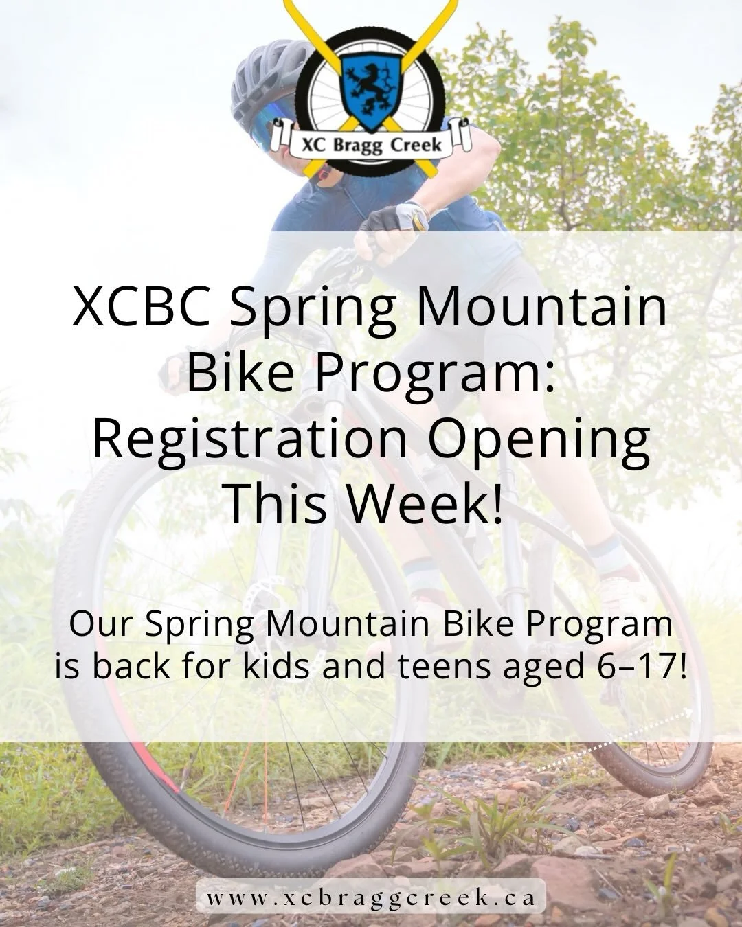 Our Spring Mountain Bike Program is back for kids and teens aged 6&ndash;17!

🗓 Registration opens in tiers:
&bull; Mar 2 @ 9am &ndash; Children of volunteer coaches
&bull; Mar 4 &ndash; Returning participants &amp; club members
&bull; Mar 7 &ndash;