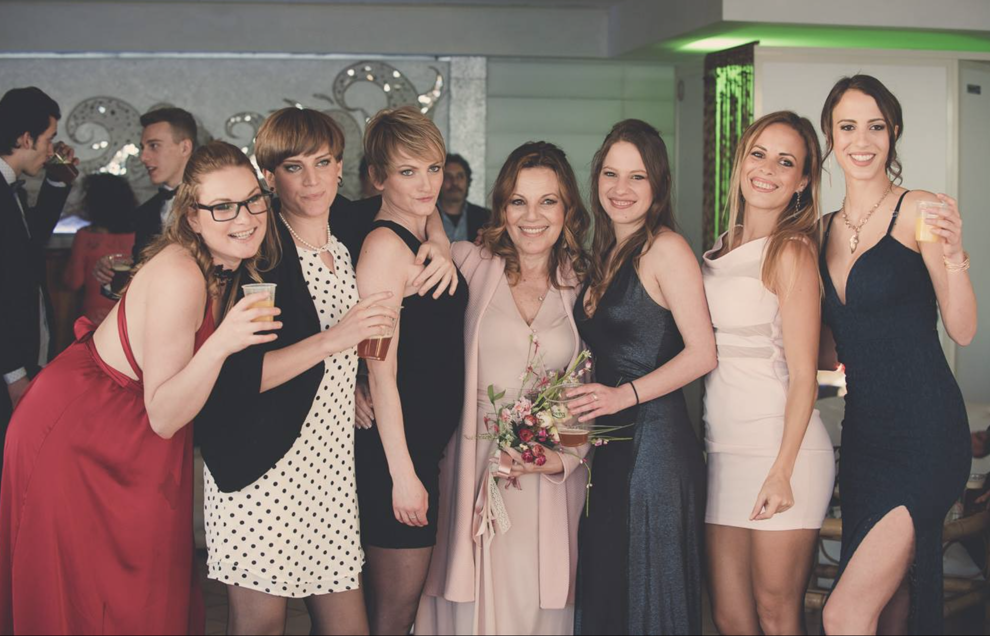 Wedding day for my mom, surrounded by my 6 sisters