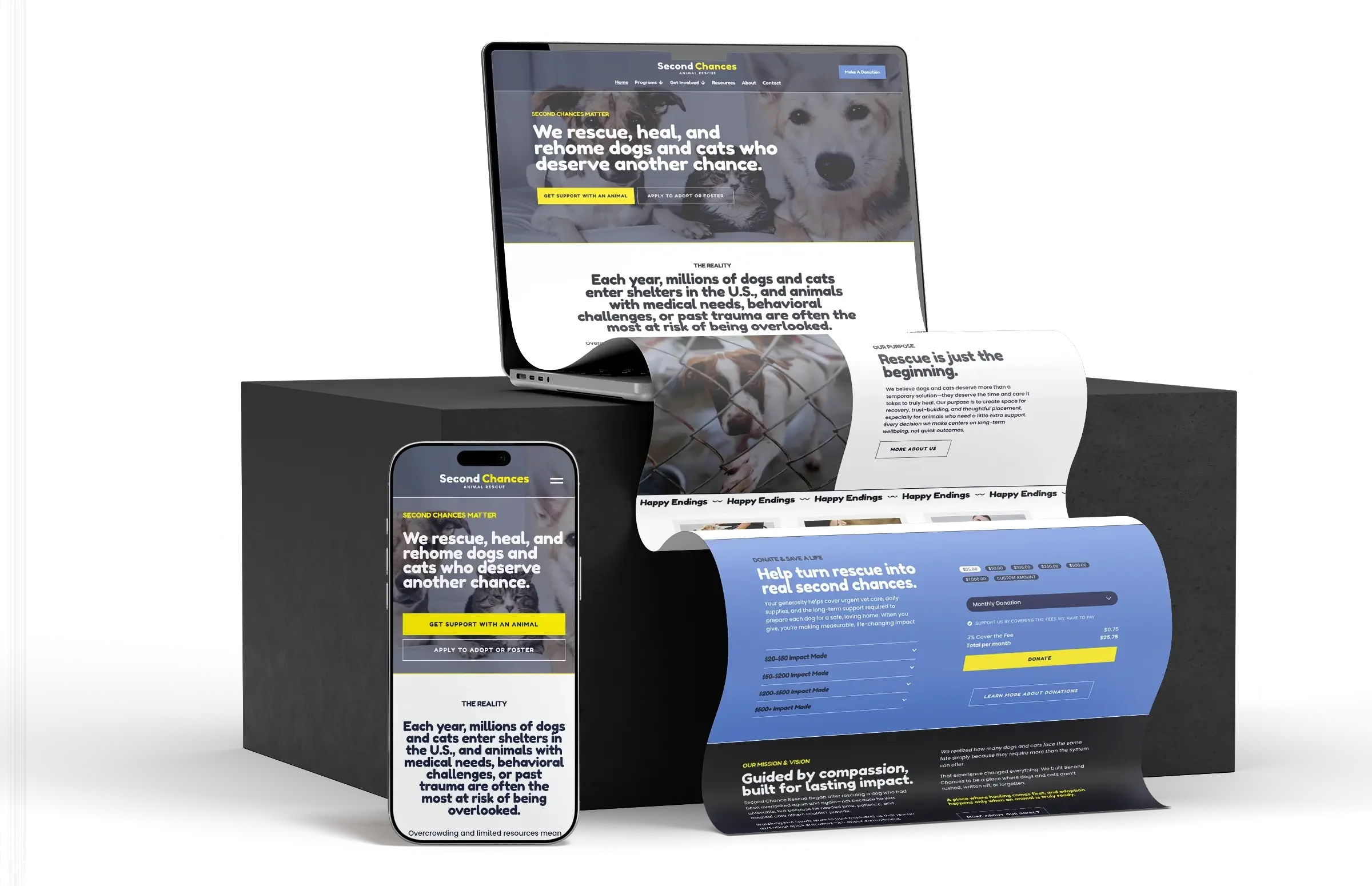 Laptop and phone mockup of Second Chances Full nonprofit template for Squarespace