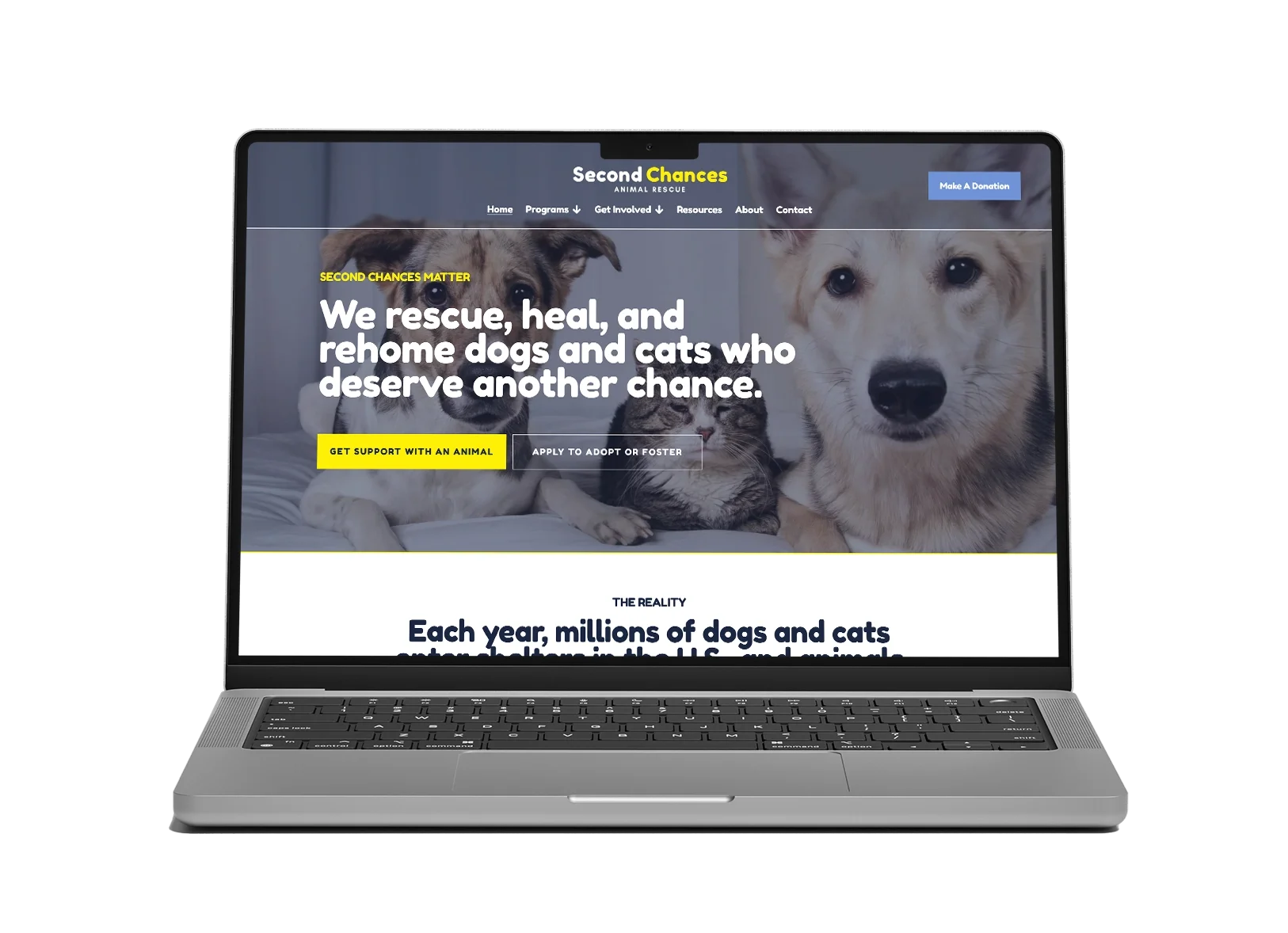 Laptop mockup of Second Chances Full nonprofit template for Squarespace