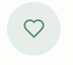 Green heart outline on a light gray circular background