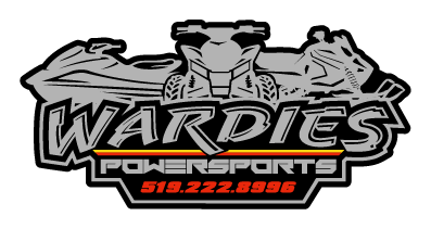 Logo for Wardies Power Sports featuring an alligator's head and front legs with the text 'Wardies Power Sports' and a contact number.