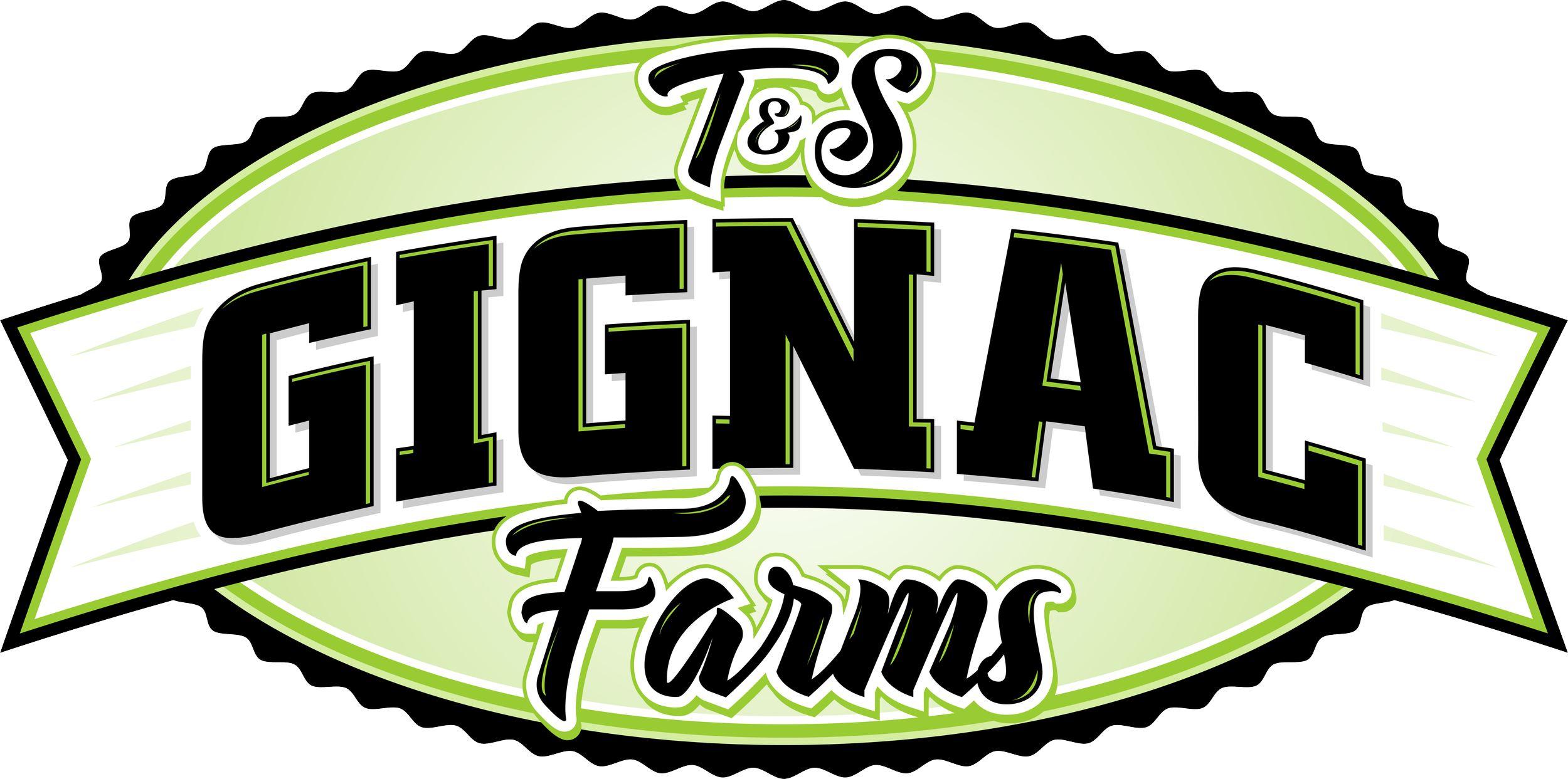 Logo for T&S Gignac Farms with green and black design elements.