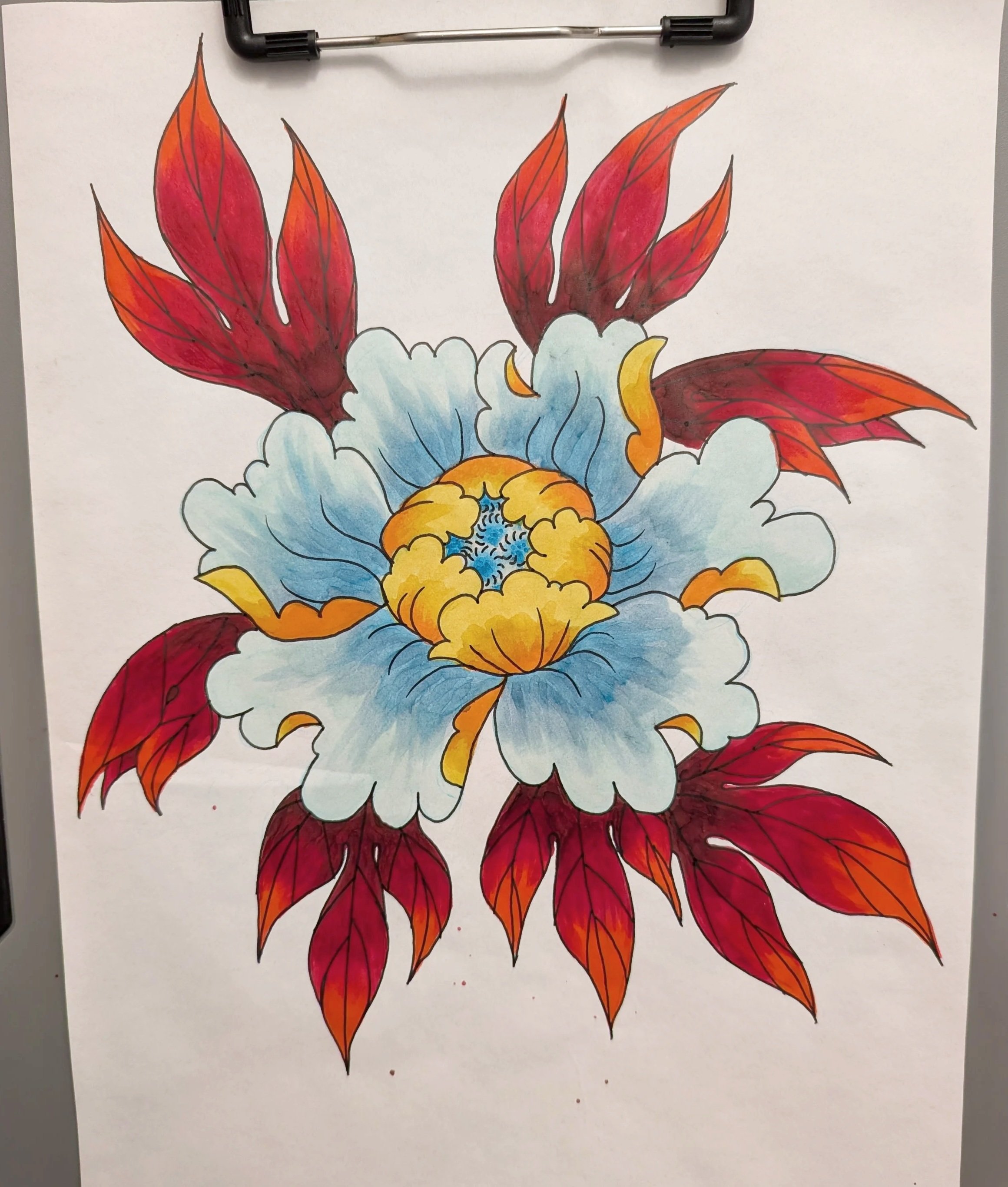 "Peony Study" 2025, 9" x 12" alcohol ink marker on marker paper