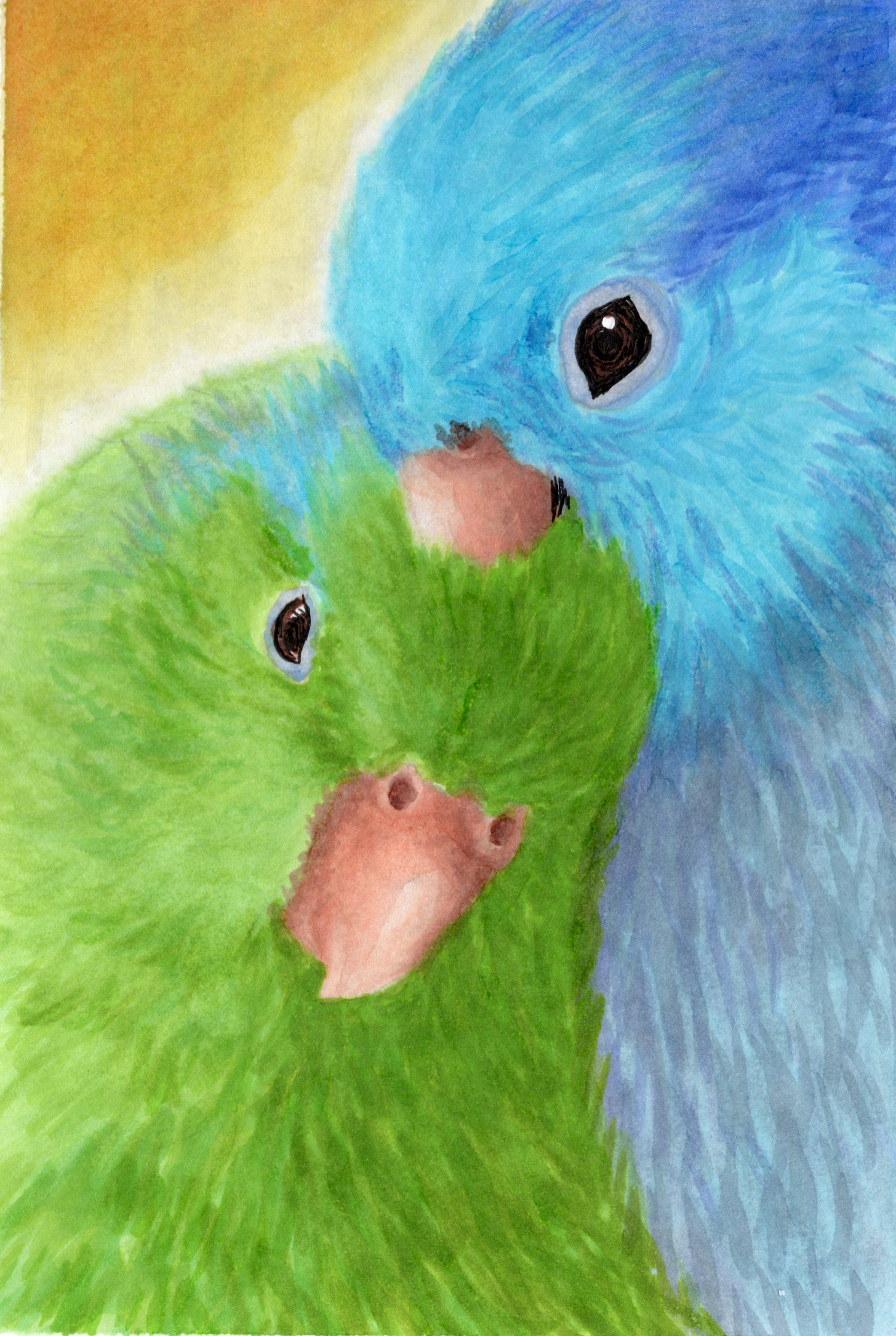 "Pacific Parrotlet Pair" 2023, alcohol ink markers on marker paper