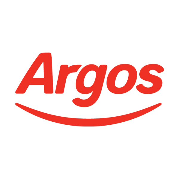 Argos logo with the brand name in red text and a curved line beneath it.