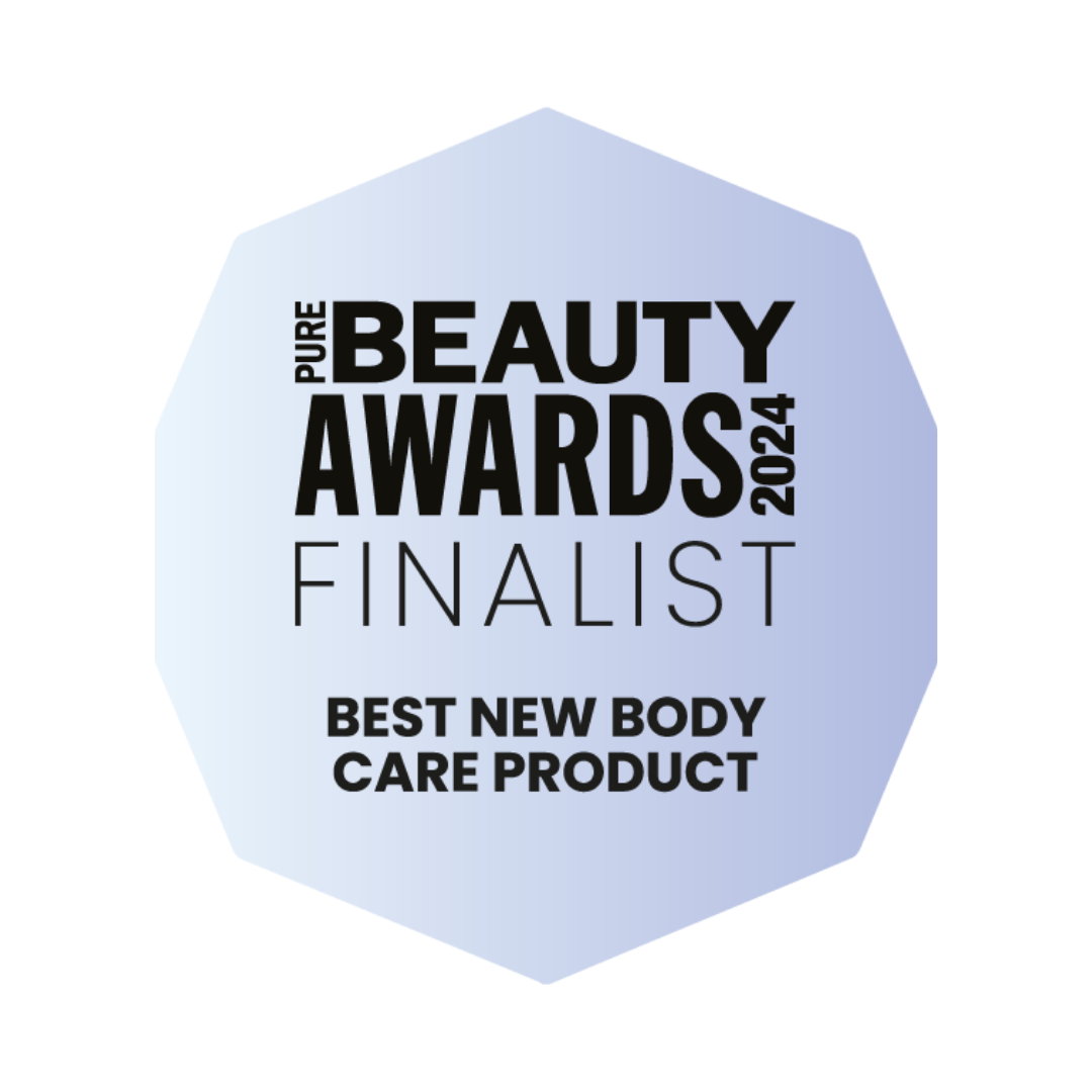 Award badge for the Pure Beauty Awards 2024, finalist for Best New Body Care Product.