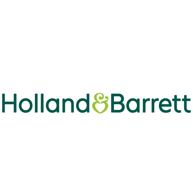 Logo of Holland & Barrett, featuring a silhouette of a dog and cat above the company name in blue and green text.