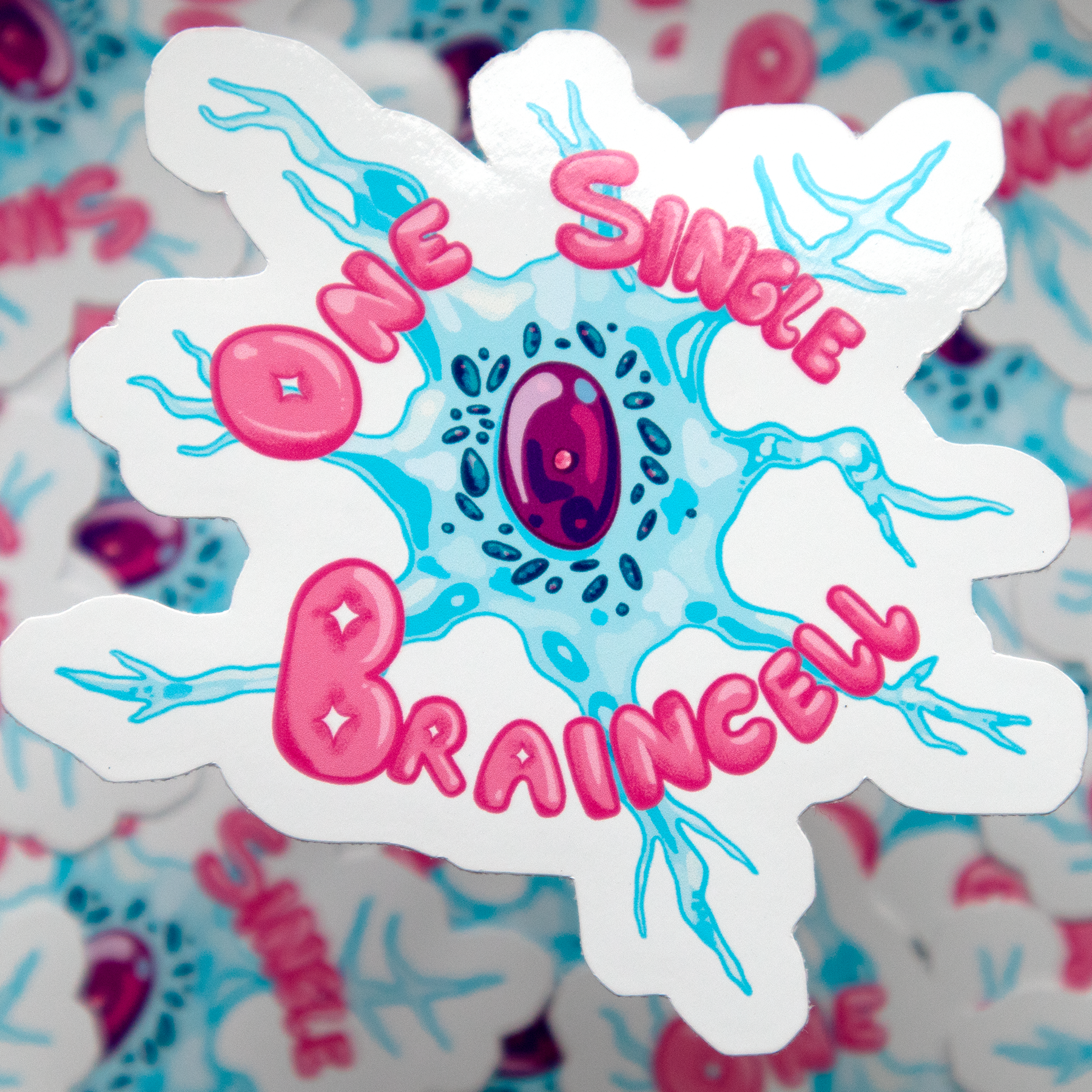Sticker with a blue neuron and pink text that reads 'One Simple Braincell'