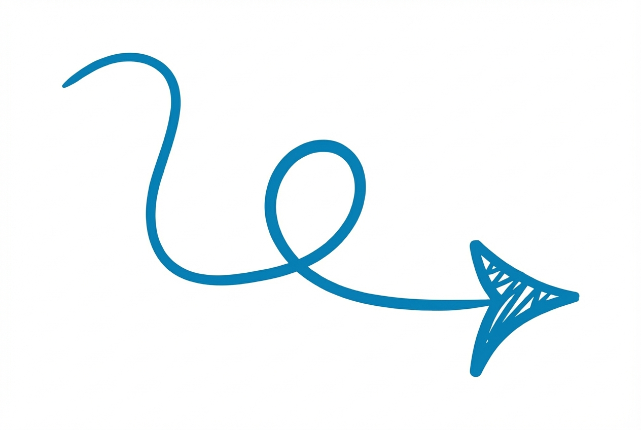 A blue handwritten arrow with a loop and a triangular arrowhead pointing to the right.