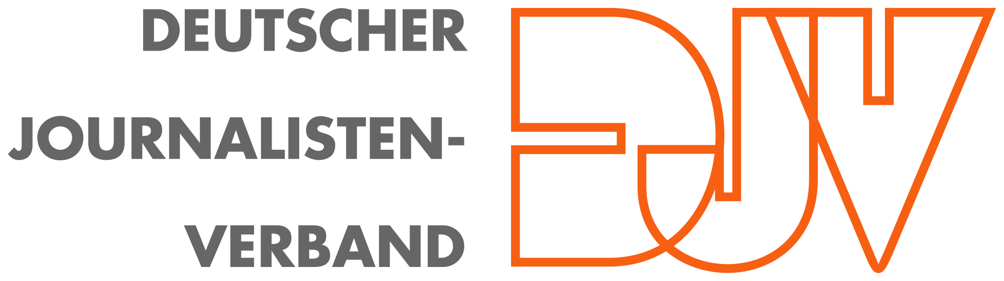 Logo des Deutschen Journalistenverbandes (DJV) mit schwarzem, großen Schriftzug und orangefarbenem DJV-Logo