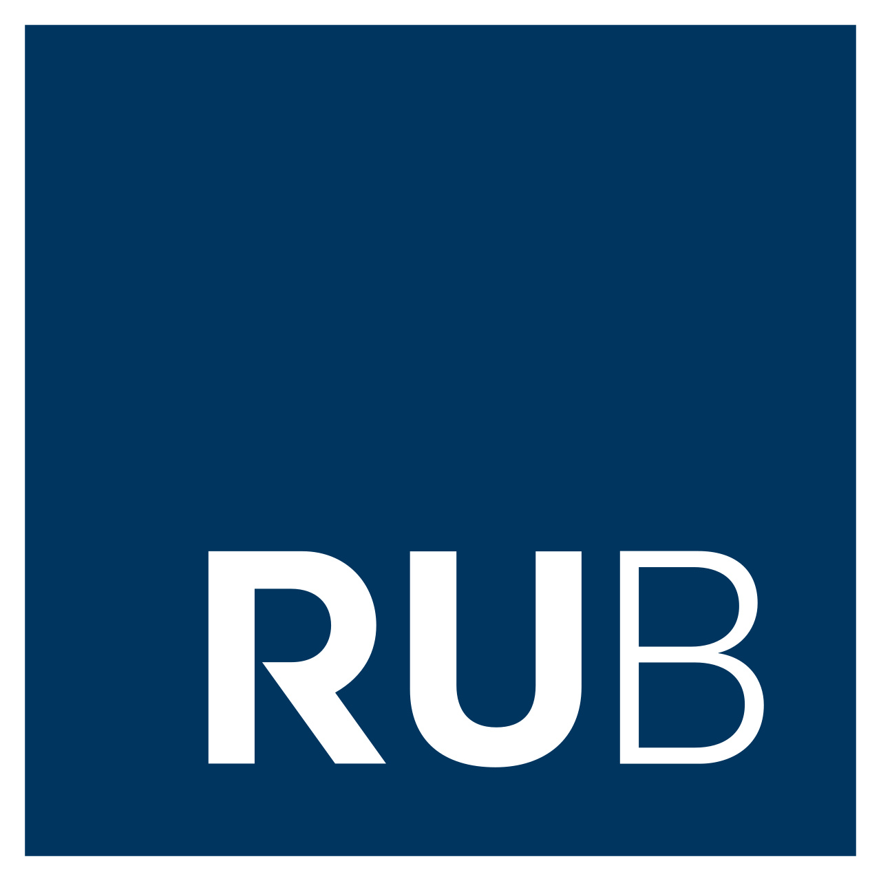 Blaues Quadrat mit dem Wort 'RUB' in weißen Buchstaben.
