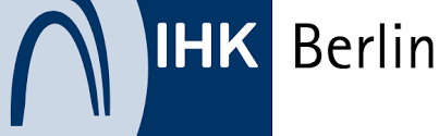 IHK Berlin Logo, blaues Symbol und schwarzer Text auf weißem Hintergrund.