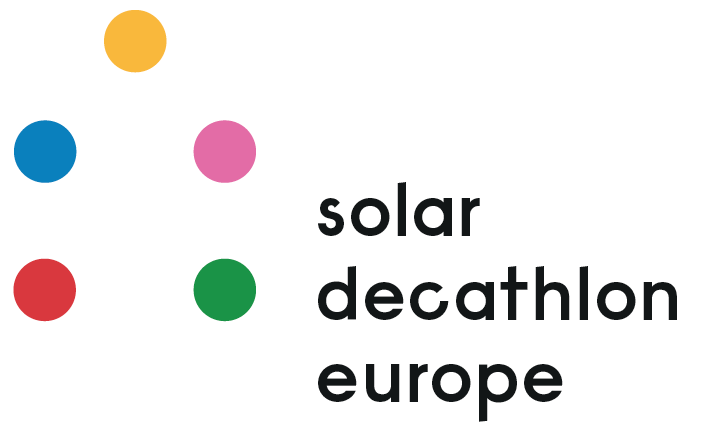 Logo mit bunten Punkten und den Worten "solar decathlon europe".