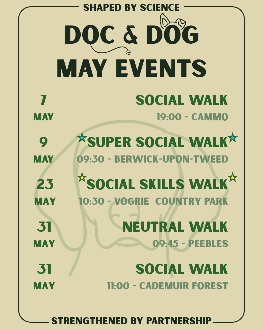 It&rsquo;s shaping up to be a busy month of May 🌿🐶

Here&rsquo;s what&rsquo;s coming up:

🥾 7th May - Social Walk (19:00, Cammo Estate)
⭐️ 9th May - Super Social Walk with @thedogteacherfife 
⭐️ 23rd May - Social Skills Walk with @its.teds.tails 
