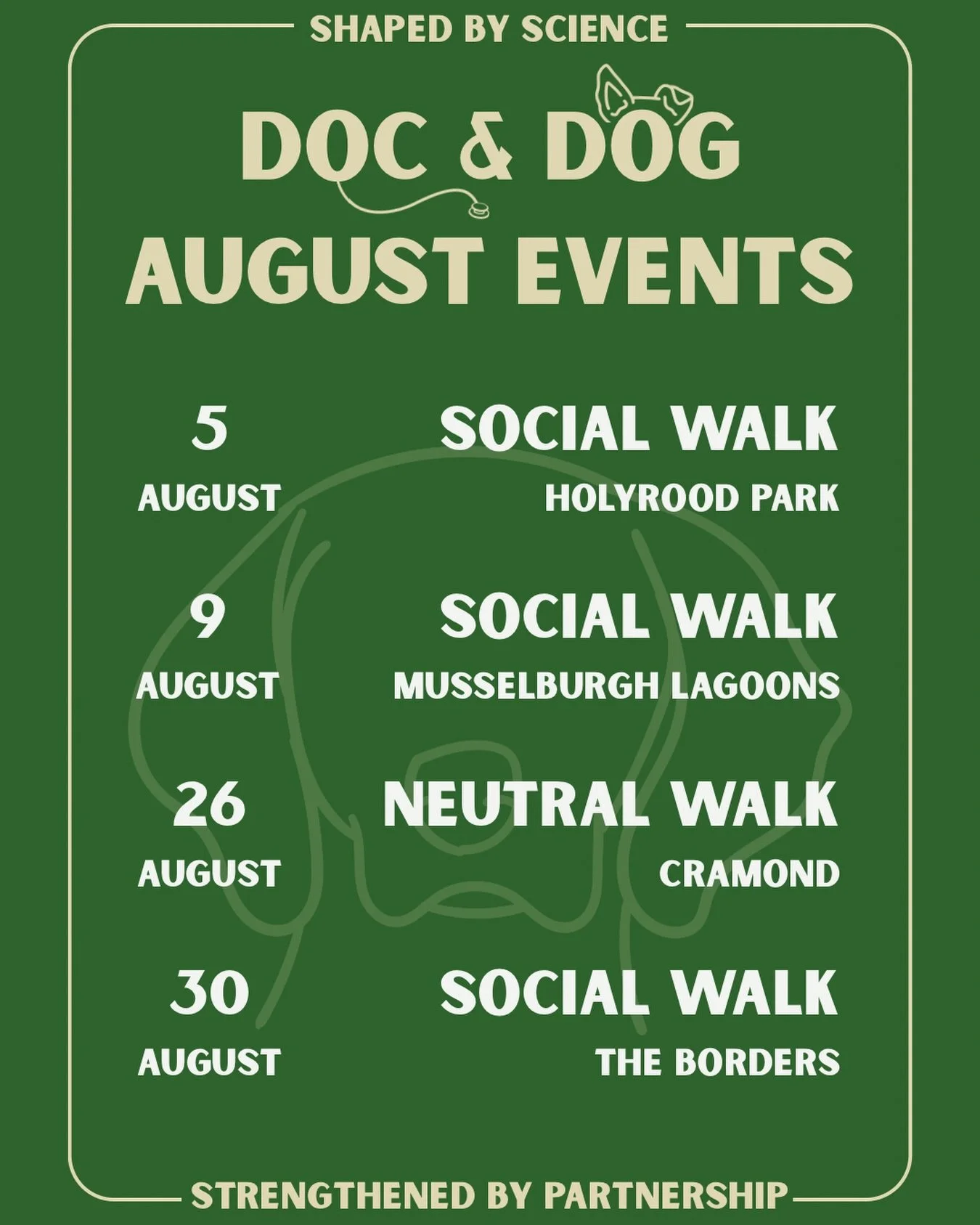 We&rsquo;re so excited to see you all on our Social and Neutral Walks this August!

We&rsquo;ve got something for everyone:

🥾 5th August &ndash; Social Walk (19:00, Holyrood Park)
🥾 9th August &ndash; Social Walk (11:00, Musselburgh Lagoons)
🦮 26