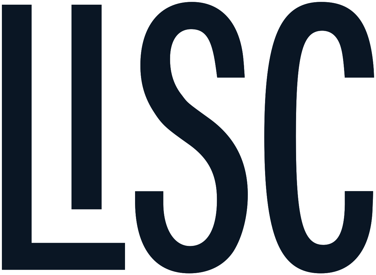 Close-up of a large, dark blue banner with the bold white letters spelling "LOS".