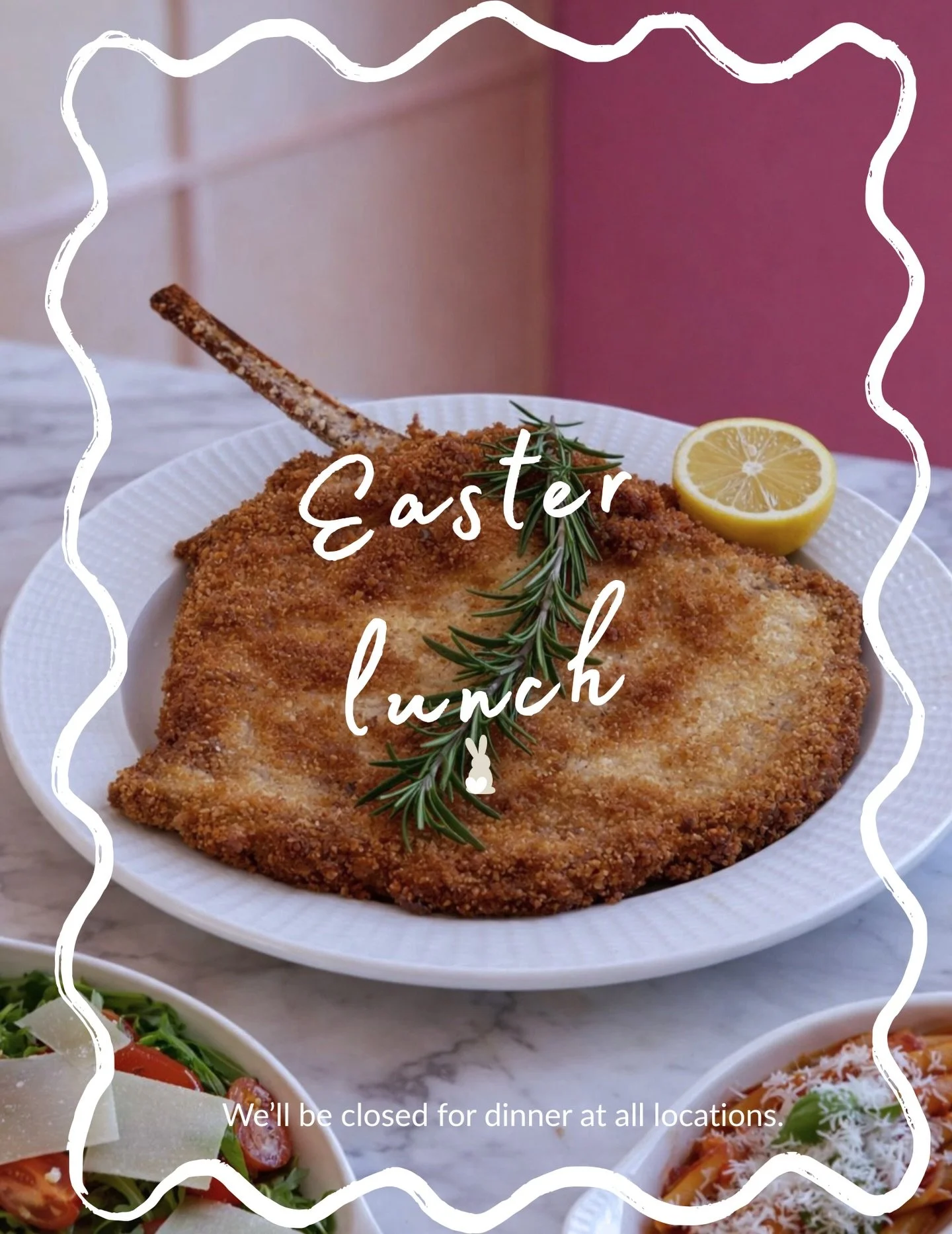 Both of our Cotoleta locations are open tonight on our regular schedule ✨

Tomorrow, we&rsquo;ll be open for lunch and closing at 4 PM to celebrate Easter with our families 🐣

If you&rsquo;d like to join us, book your table on Resy or give us a call