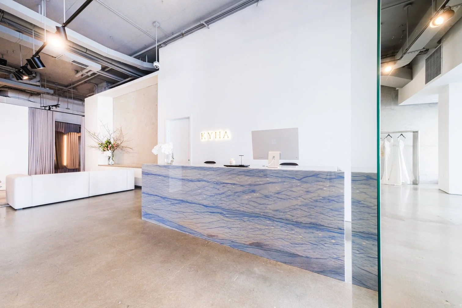 luxury retail interior marble reception desk new york showroom