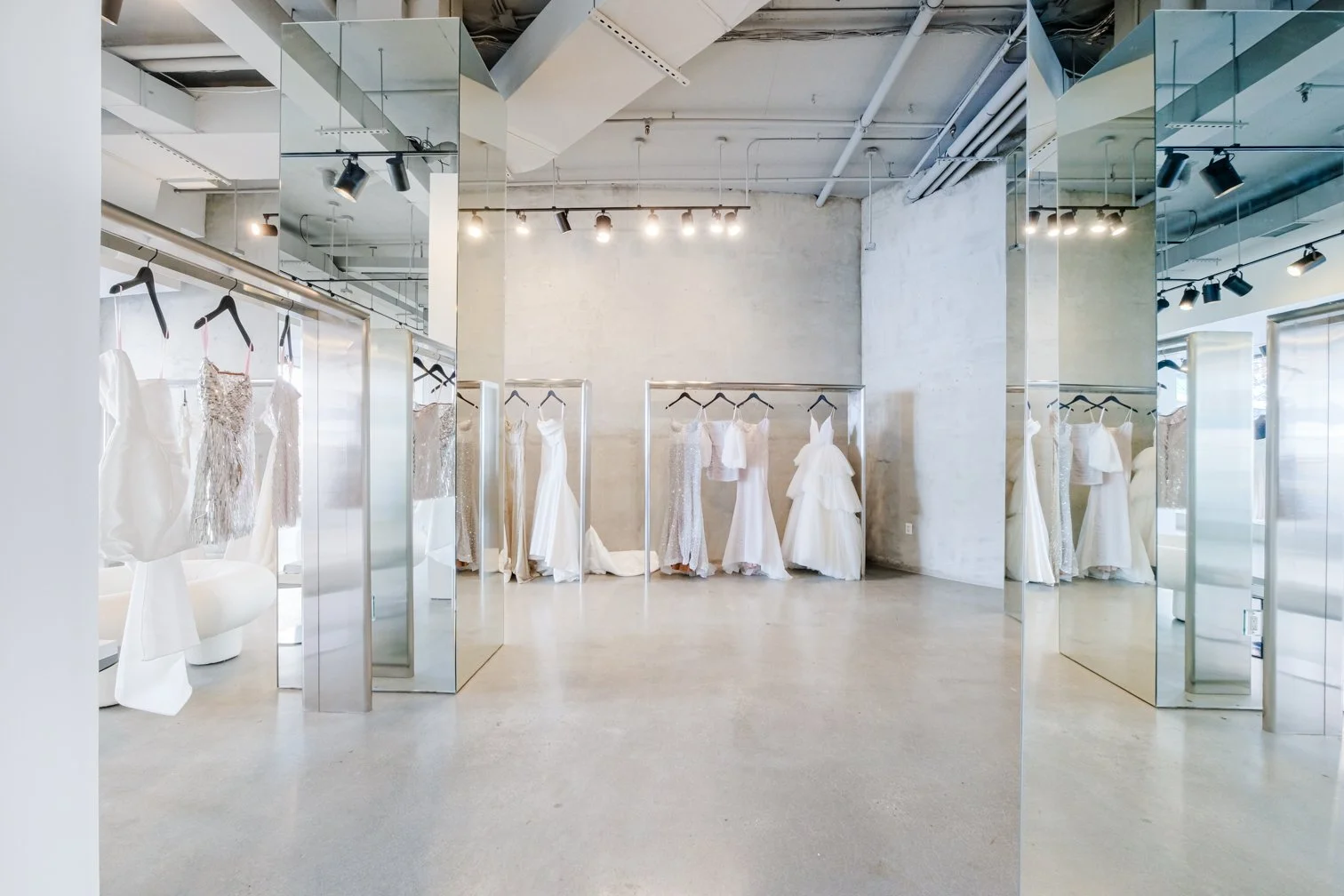 retail display systems mirrored columns concrete interior