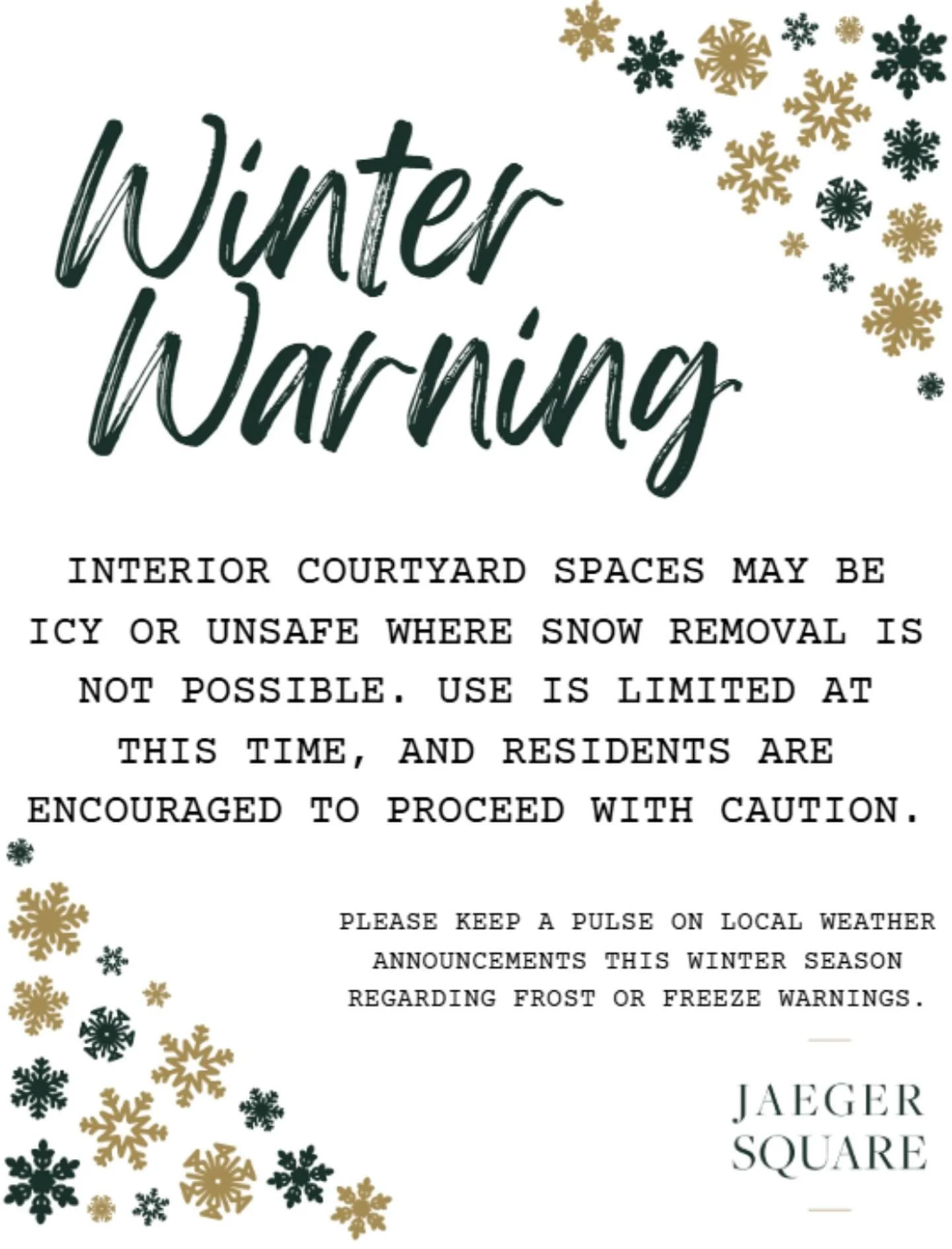 ❄️Winter Warning☃️

Please use extra caution when using any outdoor spaces this weekend! Be safe and stay warm, Jaeger Square. 🤍

#jaegersquare #germanvillage #columbusohio