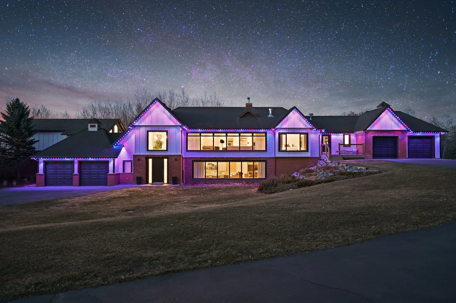Home with holiday lighting