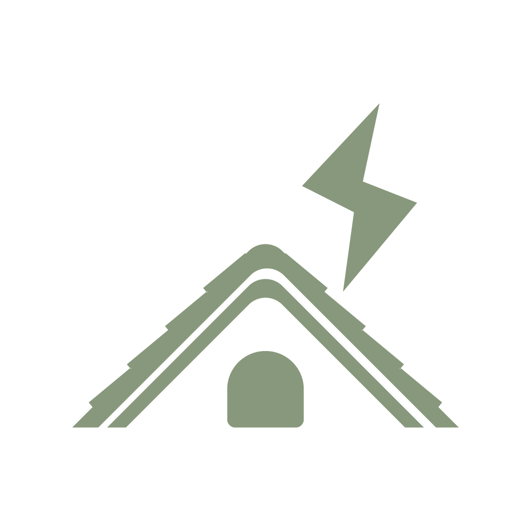 Icon of a house with a roof emitting a lightning bolt.