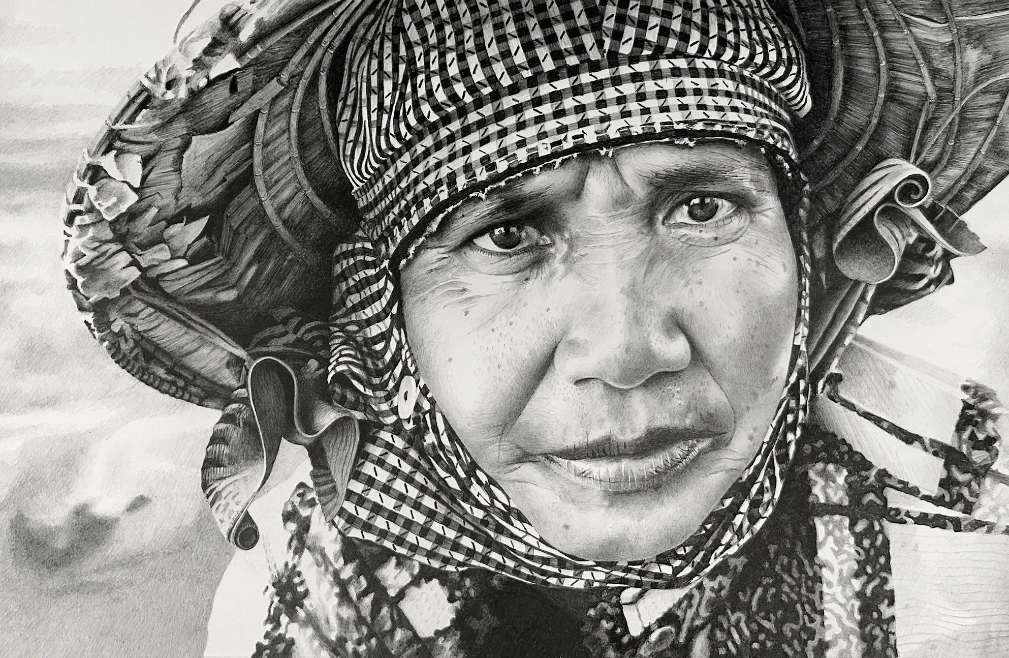 Woman Wearing Javanese Rice Hat
