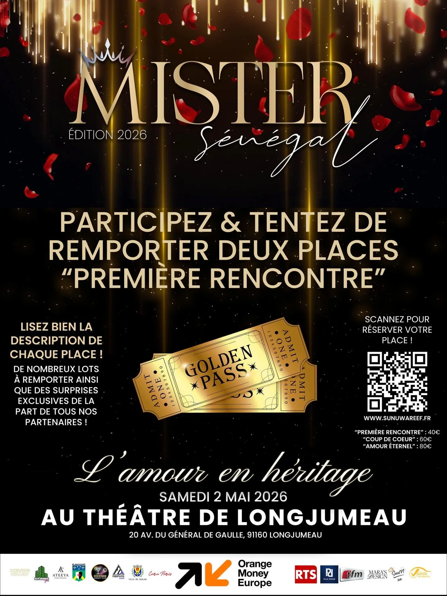 JEU CONCOURS &ndash; MISTER S&Eacute;N&Eacute;GAL 2026 ✨🎁

Tente de remporter 2 places &ldquo;Premi&egrave;re Rencontre&rdquo; pour une soir&eacute;e inoubliable ❤️

🎟️ Pour participer :

1️⃣ &Ecirc;tre abonn&eacute; &agrave; @mistersenegal.fr et @