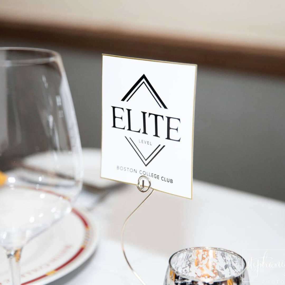 Photo of a sign at the Boston College Club Elite Level party