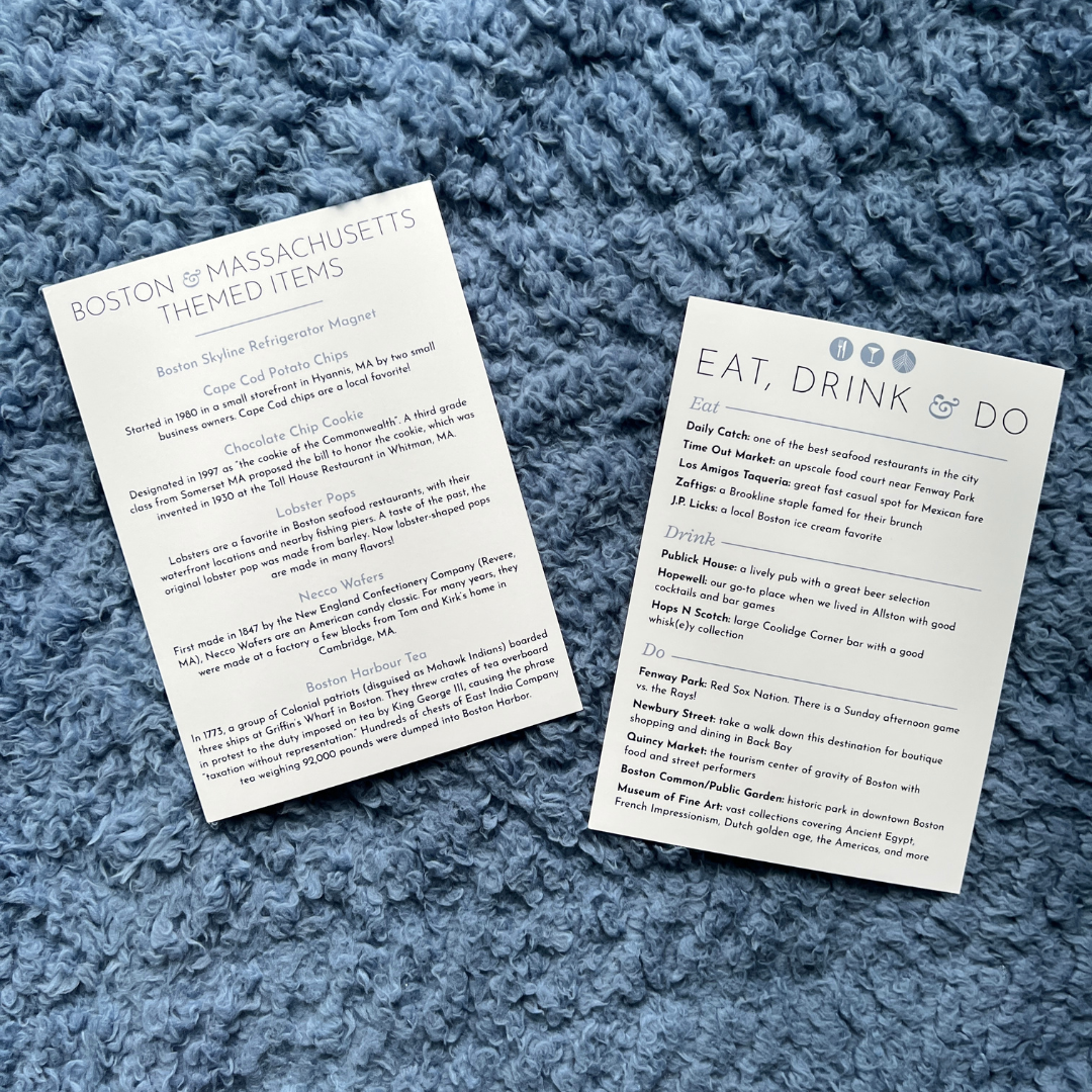 Boston wedding accommodations card