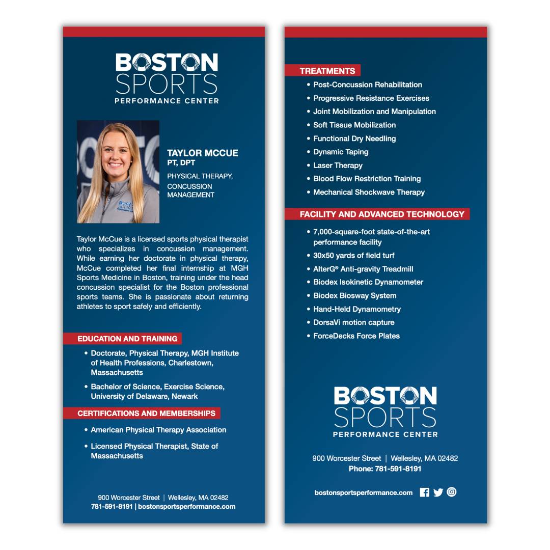 Boston Sports Performance Center rack card design