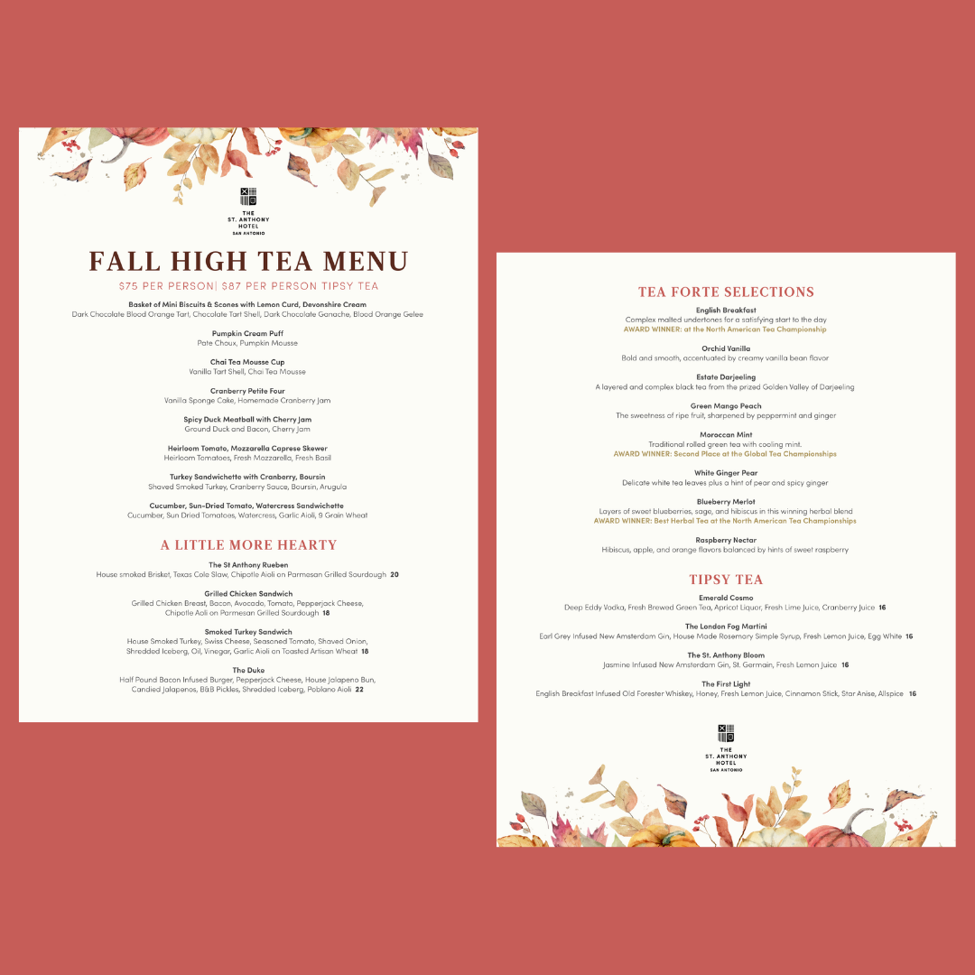 Hotel Fall High Tea Menu