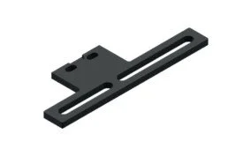 Black metal mounting bracket with a long slot and multiple holes