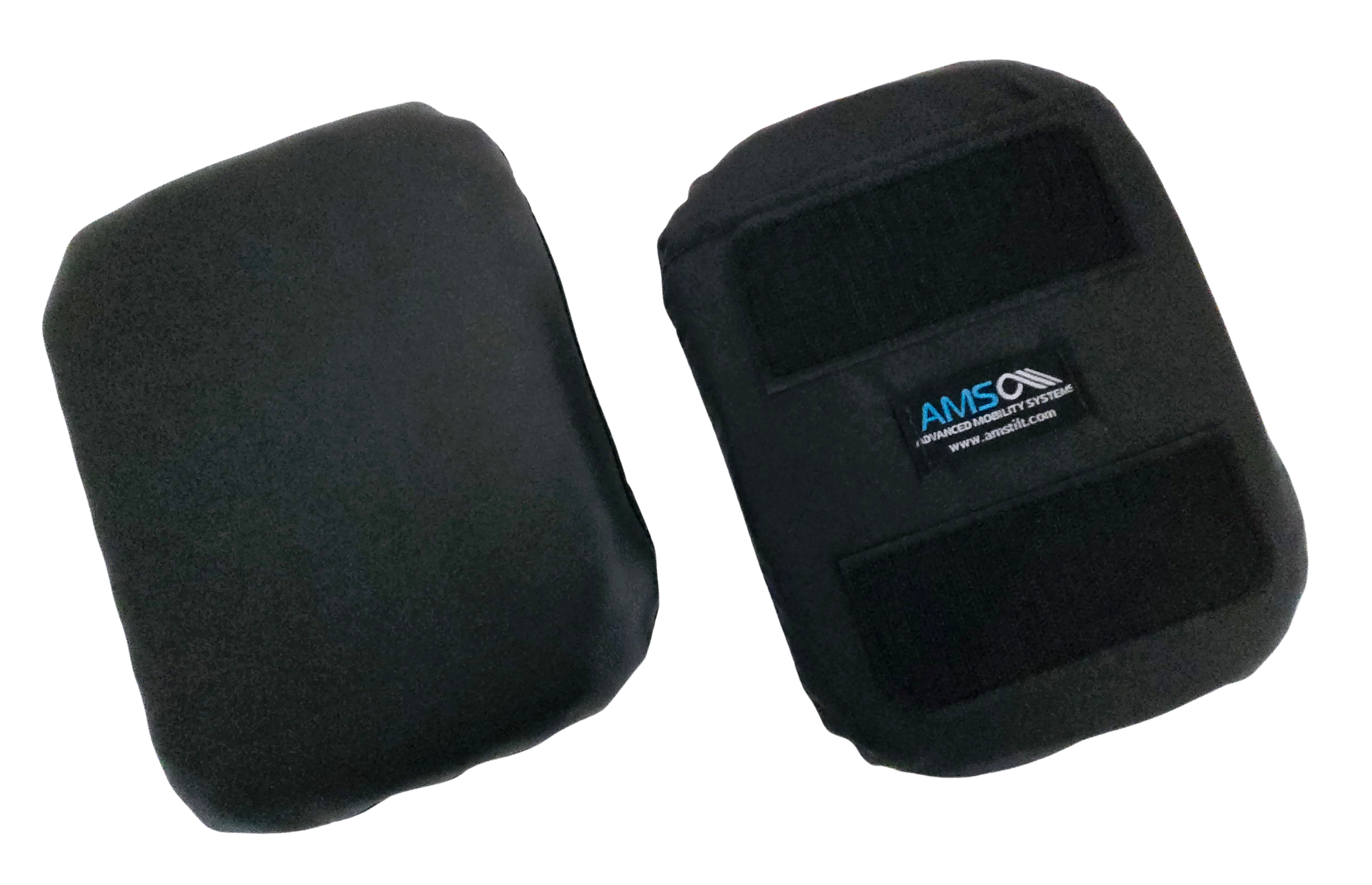 Two black cushion-like objects with one displaying a label that says 'AMS' and 'Advanced Mobility System'.