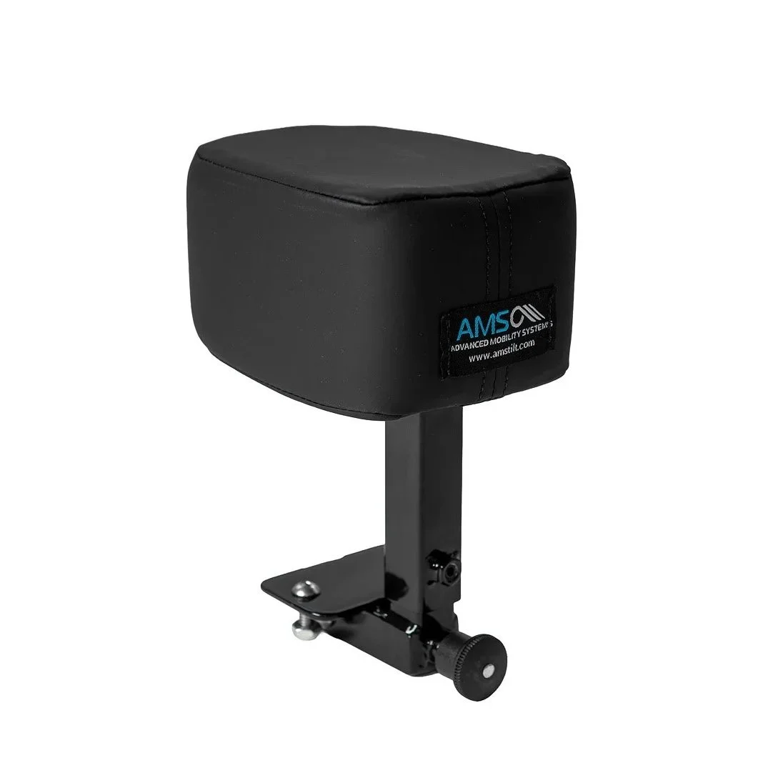 A black AMS Advanced Mobility System monitor with adjustable mount against a white background.