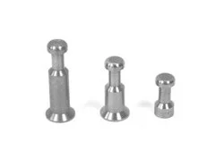 Three metal chess pawn pieces of different sizes on a white background