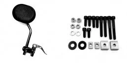 A clutch lever and a variety of screws, nuts, washers, and brackets laid out on a white background.