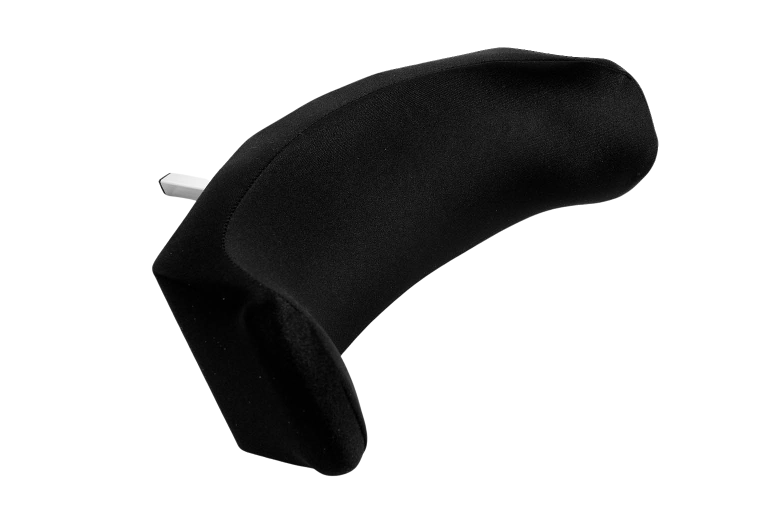 Close-up of a black ergonomic office chair headrest.