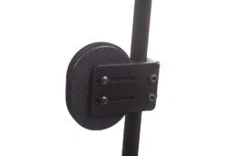 Close-up of a black cable gland or connector attached to a black cable.