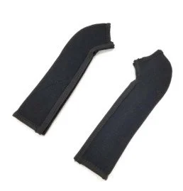 A pair of black padded arm protectors.