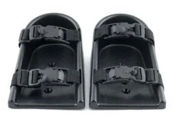 Pair of black ski or snowboard bindings