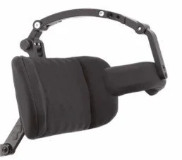 Black virtual reality headset with a head strap.