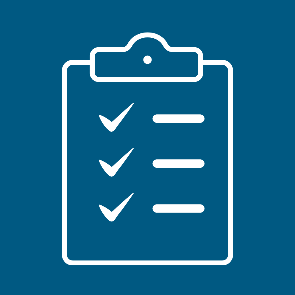 Icon of a checklist on a clipboard with three checked items.