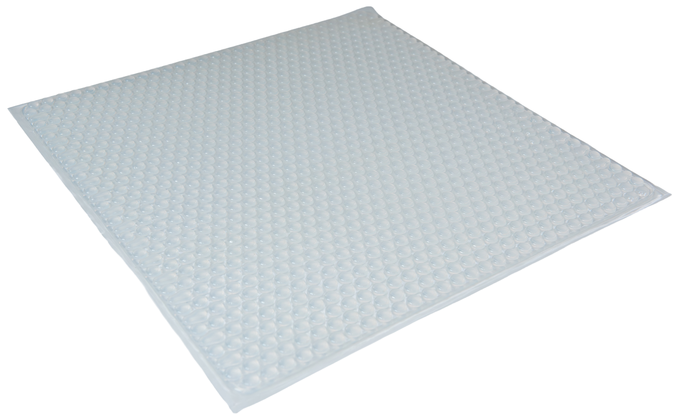 A clear plastic sheet with small round bubble-like textures, likely a bubble wrap or cushion sheet.