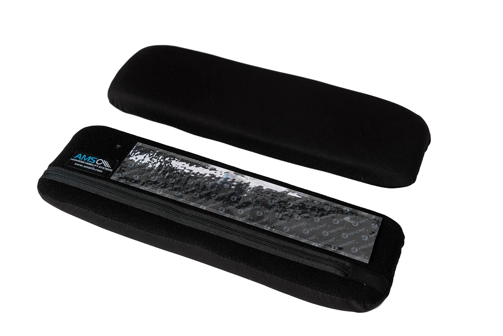 A black protective case with a clear Velcro-closed window, containing a rectangular item, and a separate black fabric cover, both designed for protective storage.