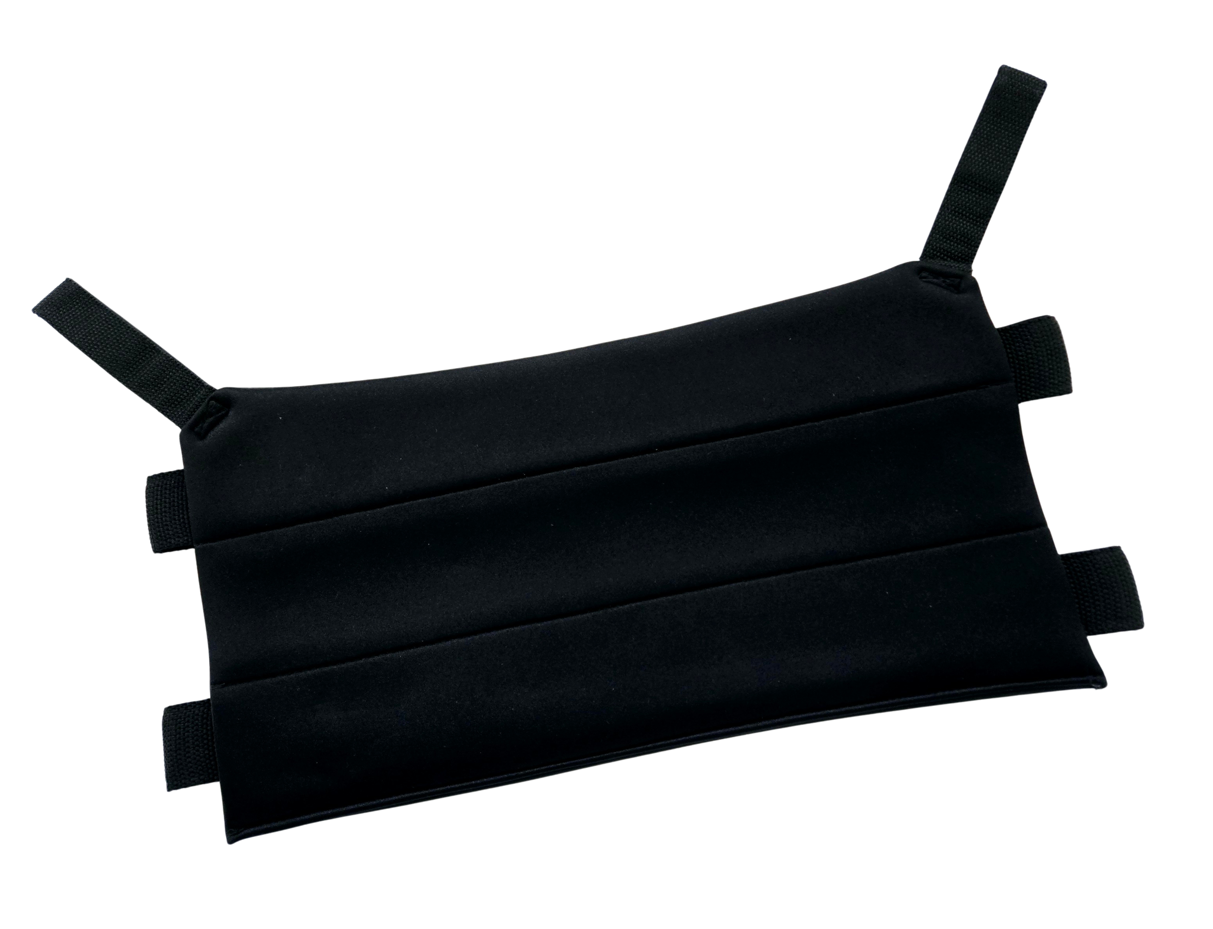 Black padded face mask with adjustable ear straps.